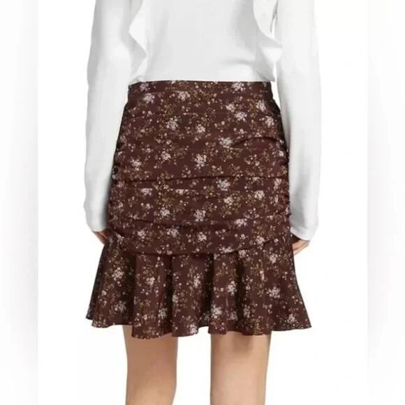 VERONICA BEARD TARAS Mini SKIRT SILK Floral Print Ruched Merlot Red 4 S - Picture 2 of 10